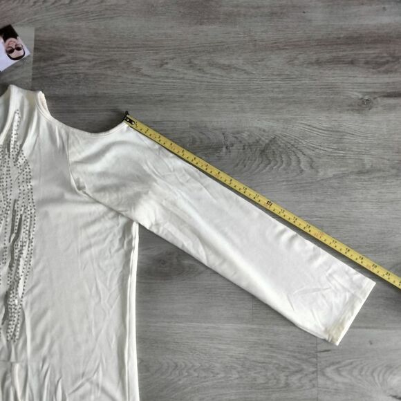 NWT Joan Boyce 2 Piece Outfit Cream Cold Shoulder Top Pants 2 XL - Picture 7 of 14